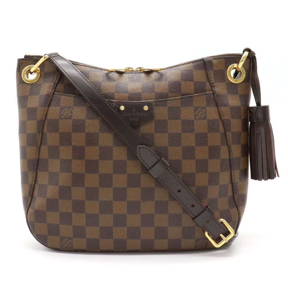 Louis VUITTON Damier South Bank Shoulder Bag Crossbody Fringe Tassel Charm